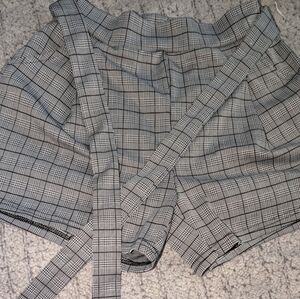 Plaid High-Waisted Shorts with Belt